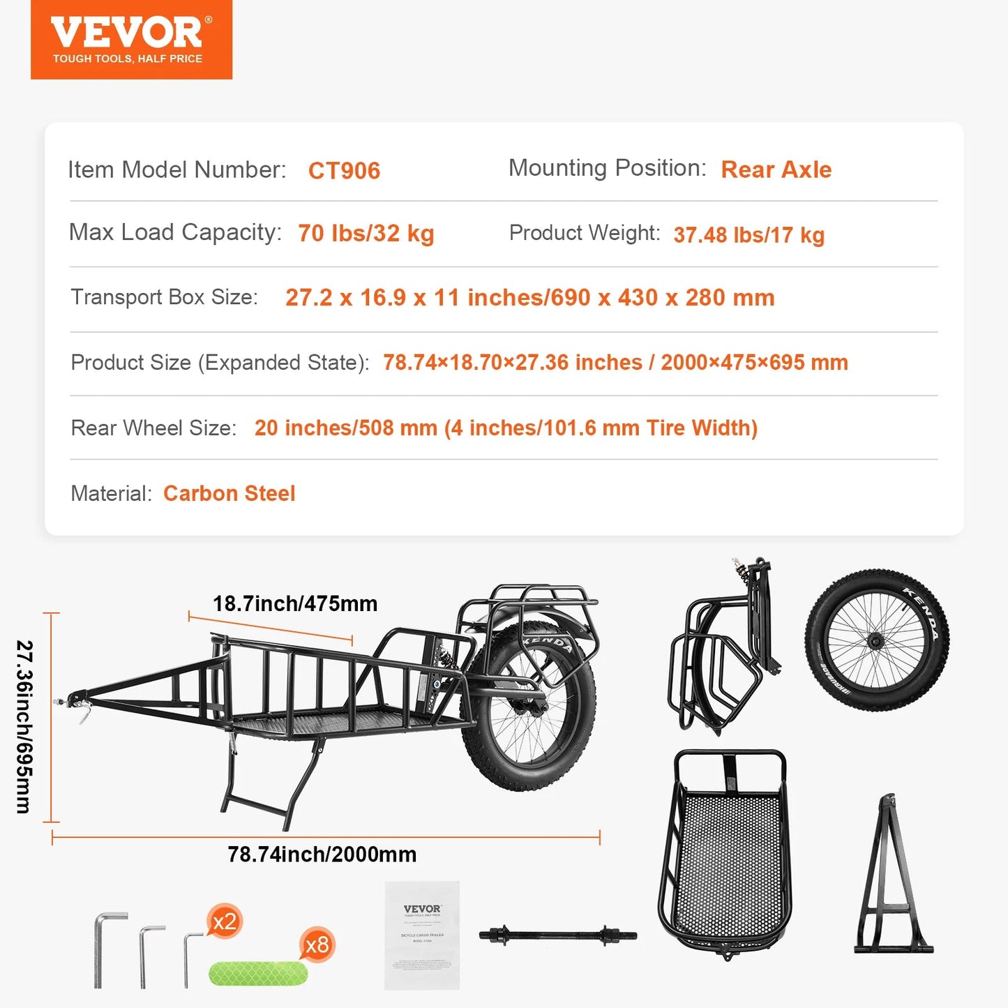VEVOR Heavy - Duty 20" Bike Cargo Trailer - The Wright Bikes