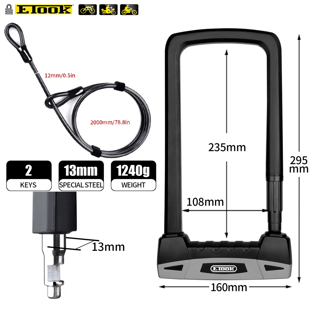 ETOOK Heavy Duty 20T Bicycle U - lock - The Wright Bikes