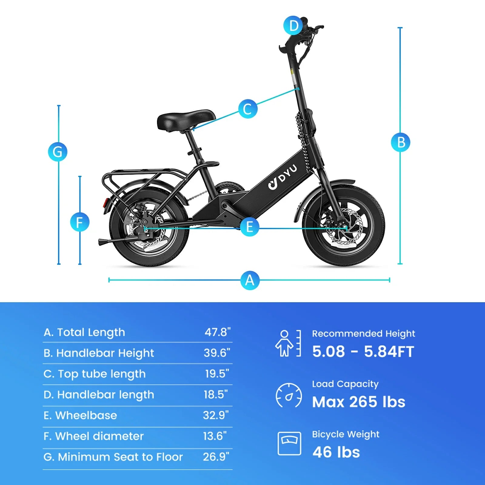 DYU C3 500W 14" Folding Electric City Bike - The Wright Bikes