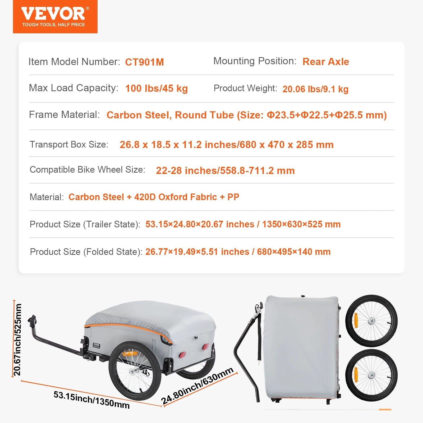 VEVOR Waterproof 20" Bike Cargo Trailer - The Wright Bikes