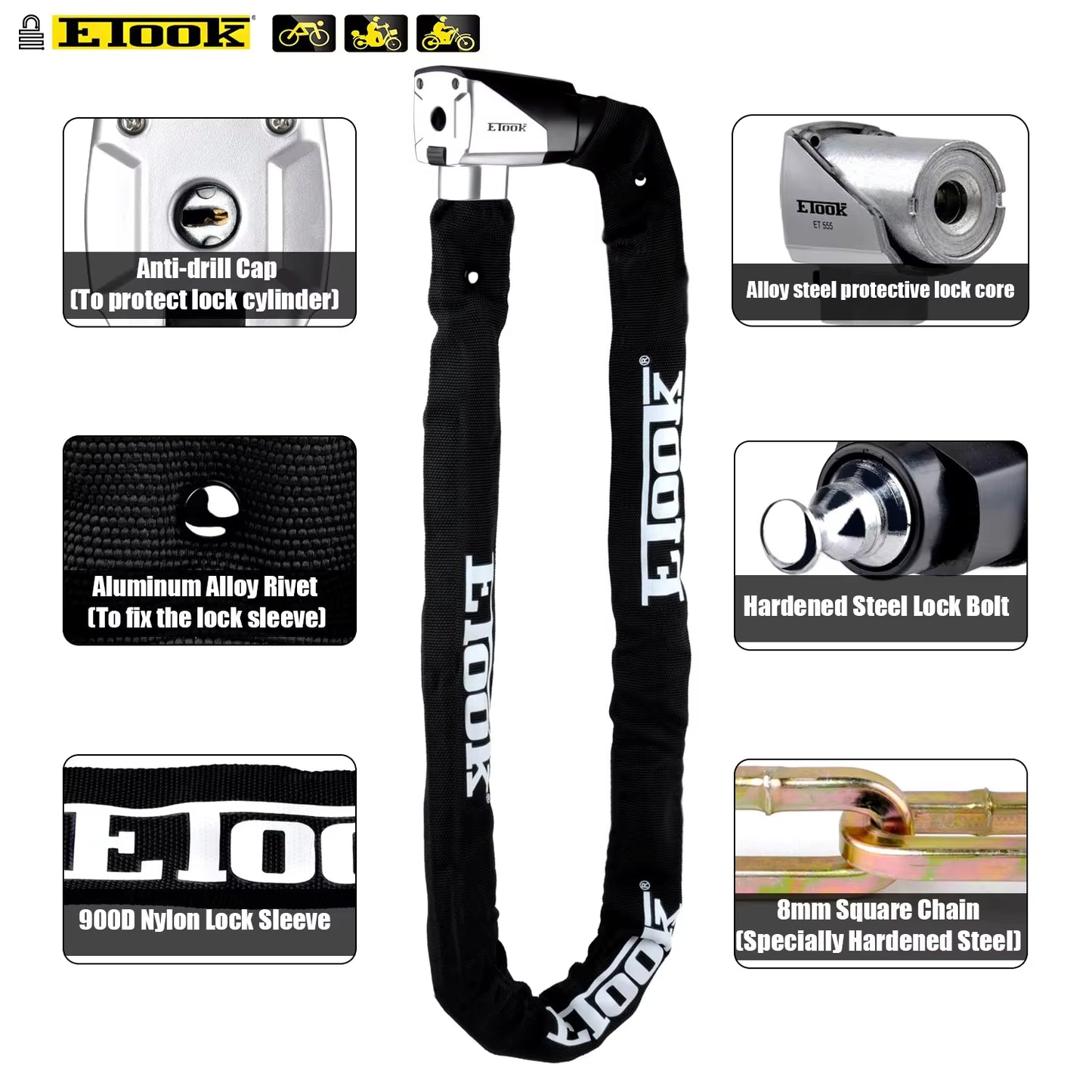 ETOOK Heavy Duty Bicycle Chain Lock