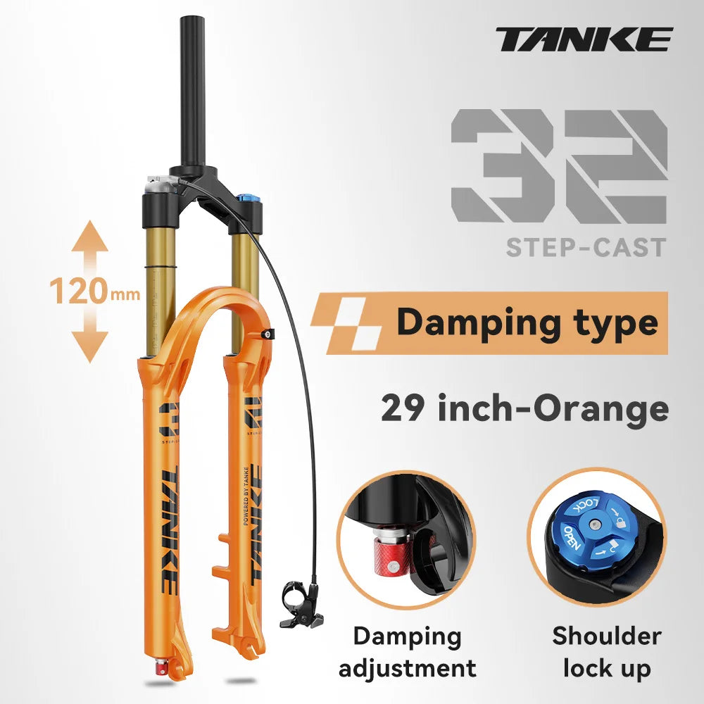 TANKE Horquilla Neumática de Suspensión Delantera Ajustable de 26/27.5/29 Pulgadas