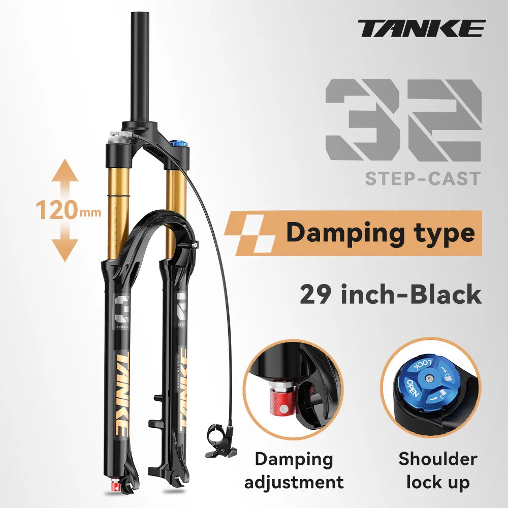 TANKE Horquilla Neumática de Suspensión Delantera Ajustable de 26/27.5/29 Pulgadas